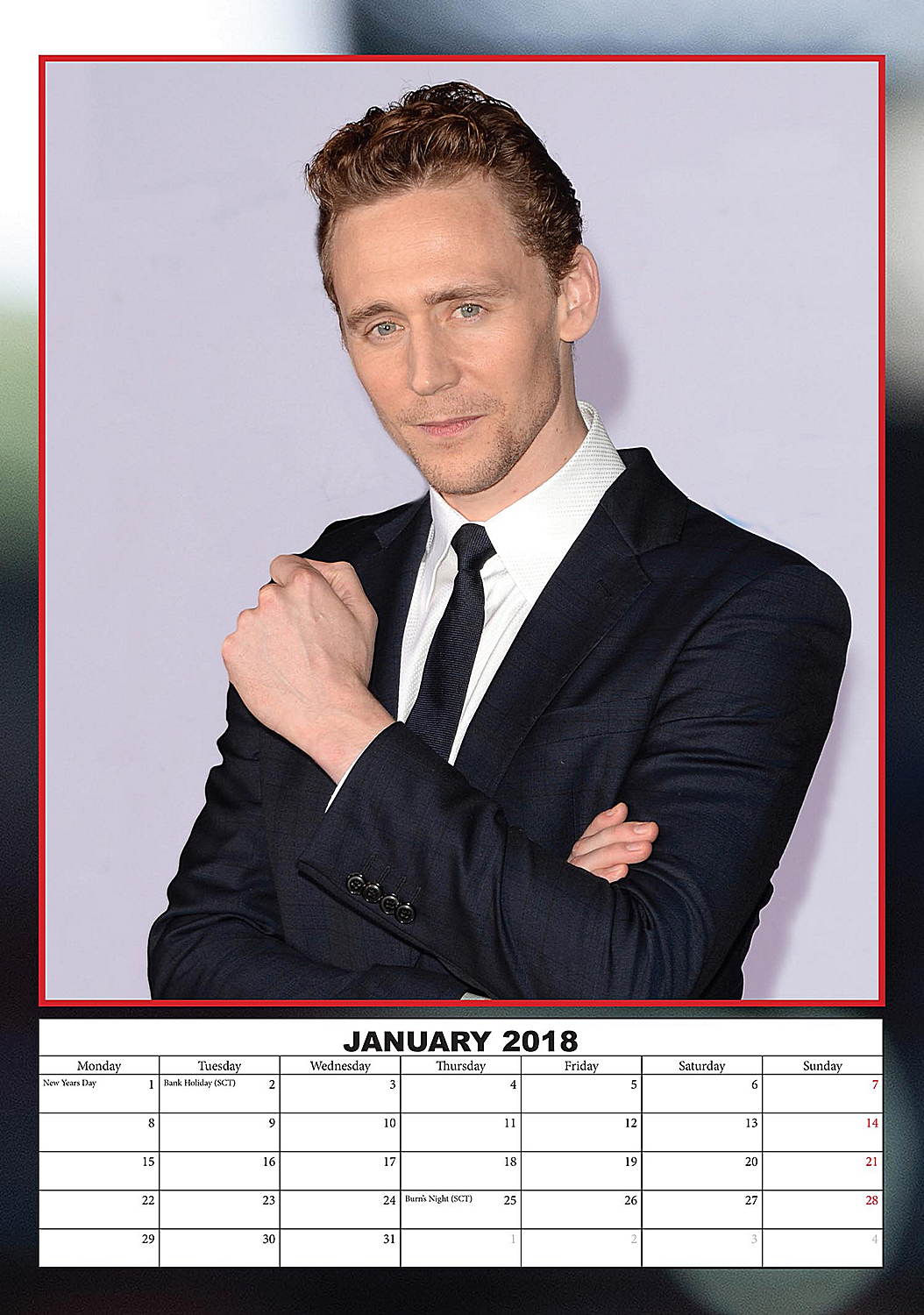 Tom Hiddleston Celebrity Wall Calendar 2018 Celebrity Calendars