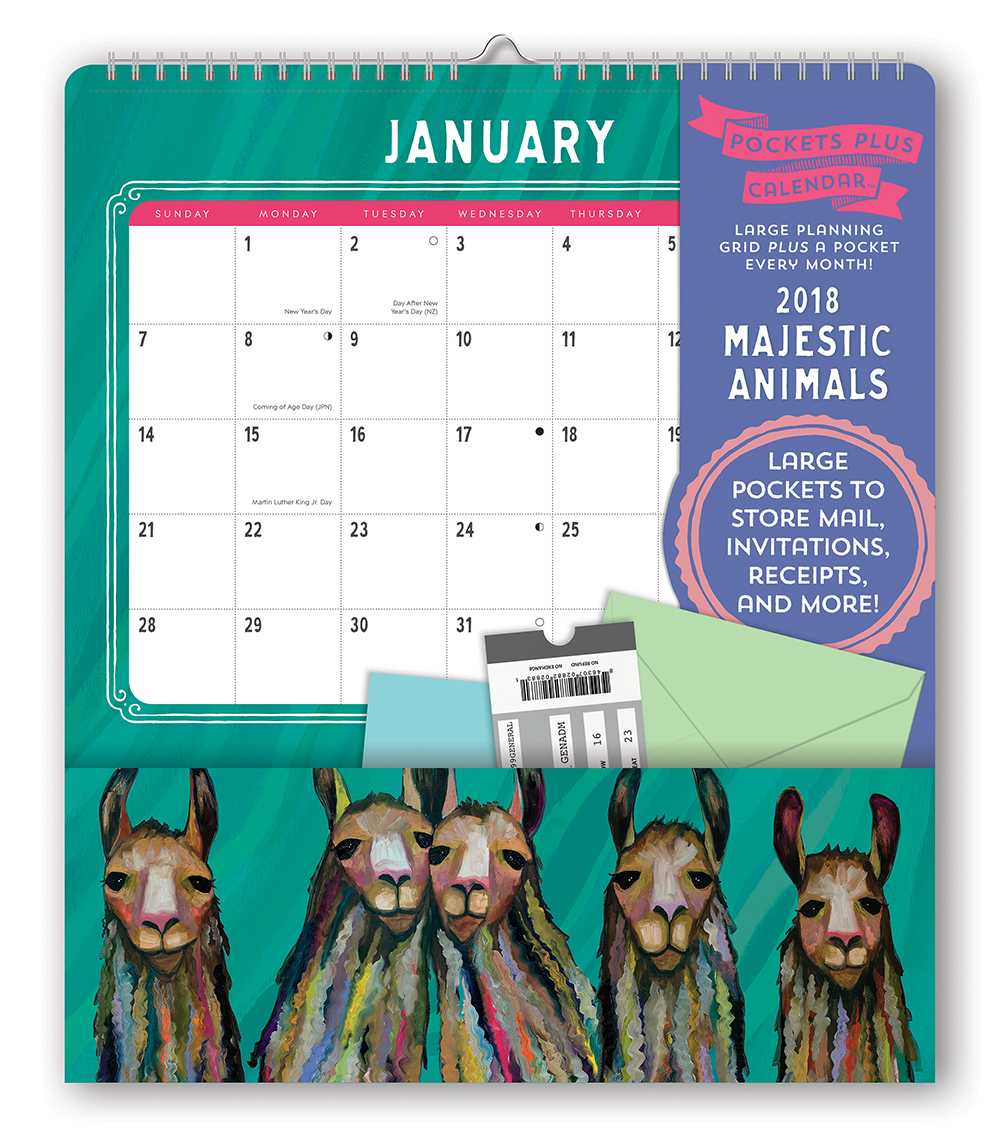 Majestic Animals Pocket Plus Calendar 2018 Orange Circle Studio
